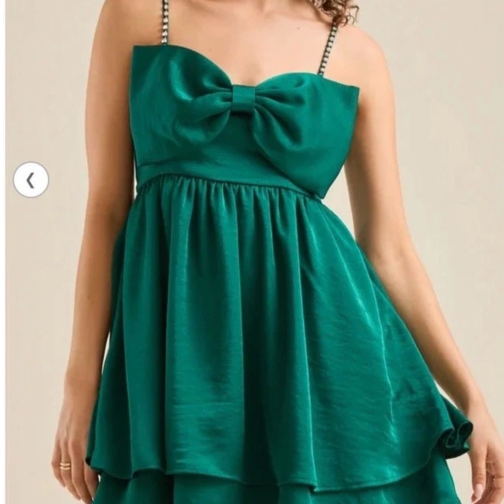 Altar'd State Green Stassia Hunter Mini Dress with Bow